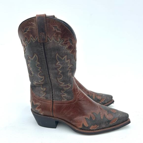 Laredo Men’s Nash Snip Toe Boots 6760 Brown Black Embroidered 10 EW - Picture 2 of 11